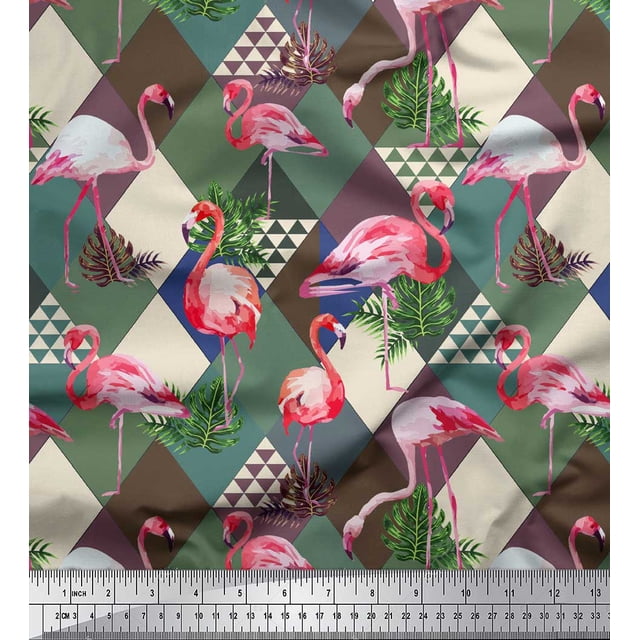 Soimoi Brown Rayon Fabric Flamingo Bird Print Sewing Fabric Yard 58 Inch Wide