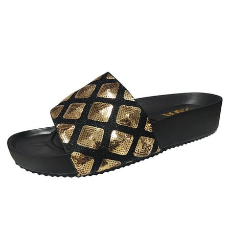

Ladies Fashion Leather Sequin Platform Casual Beach Sandals And Slippers