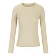 thumbnail image 4 of Idoravan Womens T Shirts Long Sleeve Crew Neck Basic Tee Women's Fall Fashion Long Sleeve Stretch Slim Fitted Ribbed T-Shirt Blouse Solid Basic Tops Beige S, 4 of 5