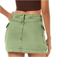 thumbnail image 4 of Daiosportswear Womens Mini Cargo Skirts Y2K Low Waist Button Bodycon Denim Skirt Vintage Jean Skirts with Pockets Green S(S), 4 of 6