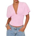 thumbnail image 2 of Top corto liso de verano para mujer, sin mangas, con escote en V profundo, corte ajustado, ideal para fiestas y playa., 2 of 5