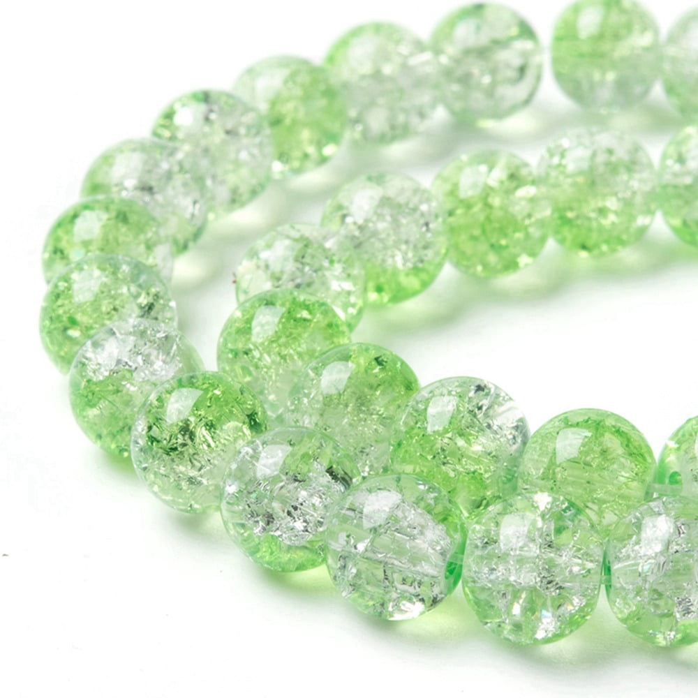 Baking Painted Crackle Glass Bead Strands Two Tone Round Light Green 8mm Hole: 1.3~1.6mm about 100pcs/strand 31.4 inch