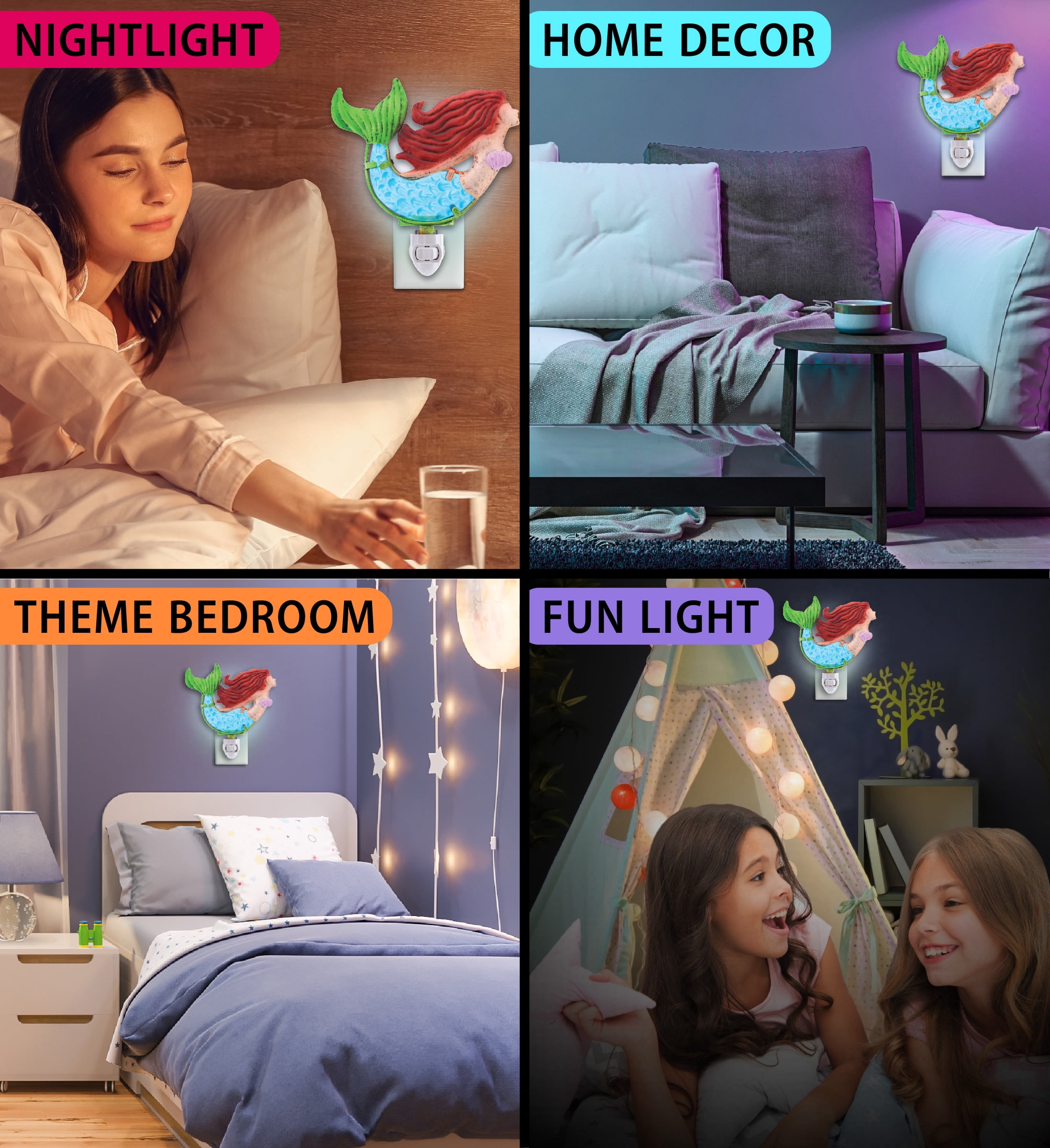 CoTa Global Night Light, Plug In On & Off Decorative Sea Life Lamp - Mermaid