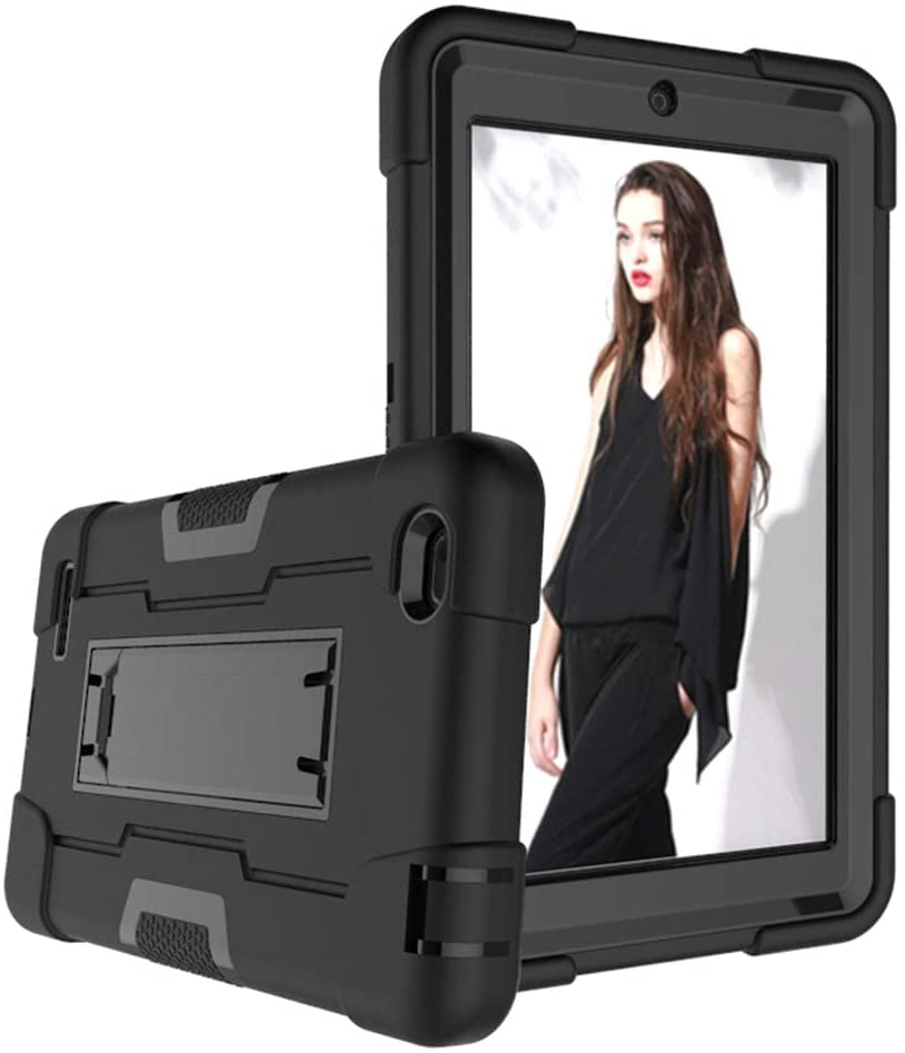 FIEWESEY for Walmart Onn 7" Case, Heavy-Duty Drop-Proof and Shock-Resistant Rugged Hybrid case(with Stand), for Walmart Onn 7" 1/2 Generation Tablet(Model:100005206/100015685)(Black/Black)