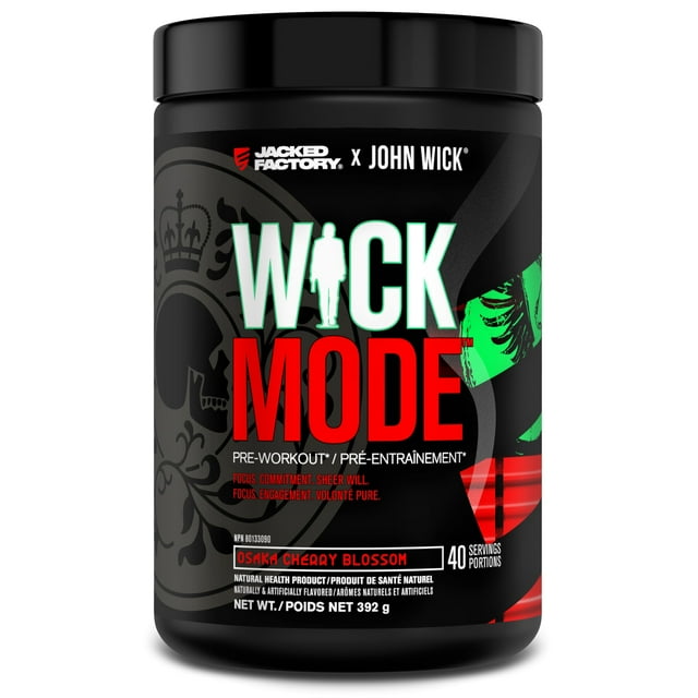 Jacked Factory X John Wick - Poudre Pré-Entraînement Mode Wick - Énergie Intense, Concentration Prête pour le Combat, Engagement Imparable et Volonté Transparente - 40 Portions, Osaka Cherry Blossom