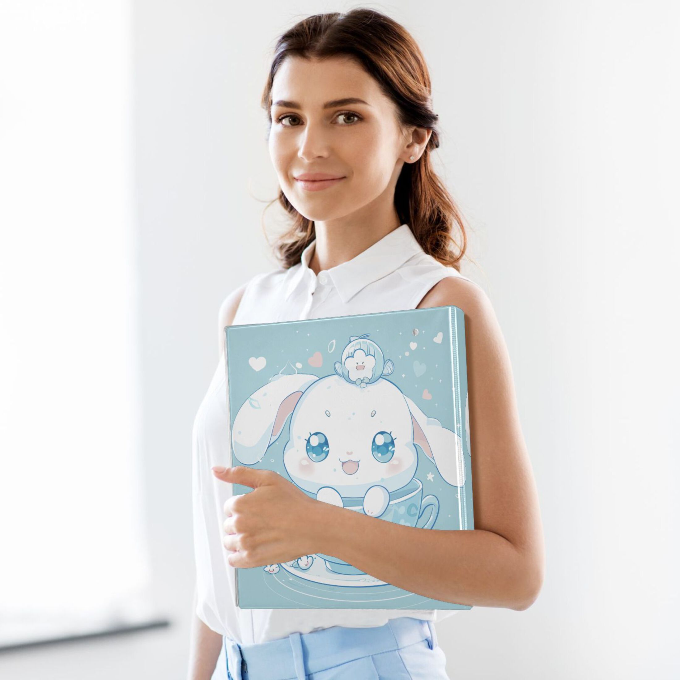 Cute Cinnamoroll Sanrio in Cup Hardcover 3 Ring Binder 1.5” Round Rings Binder Organizer Letter Size Paper Pockets School Office Supplies