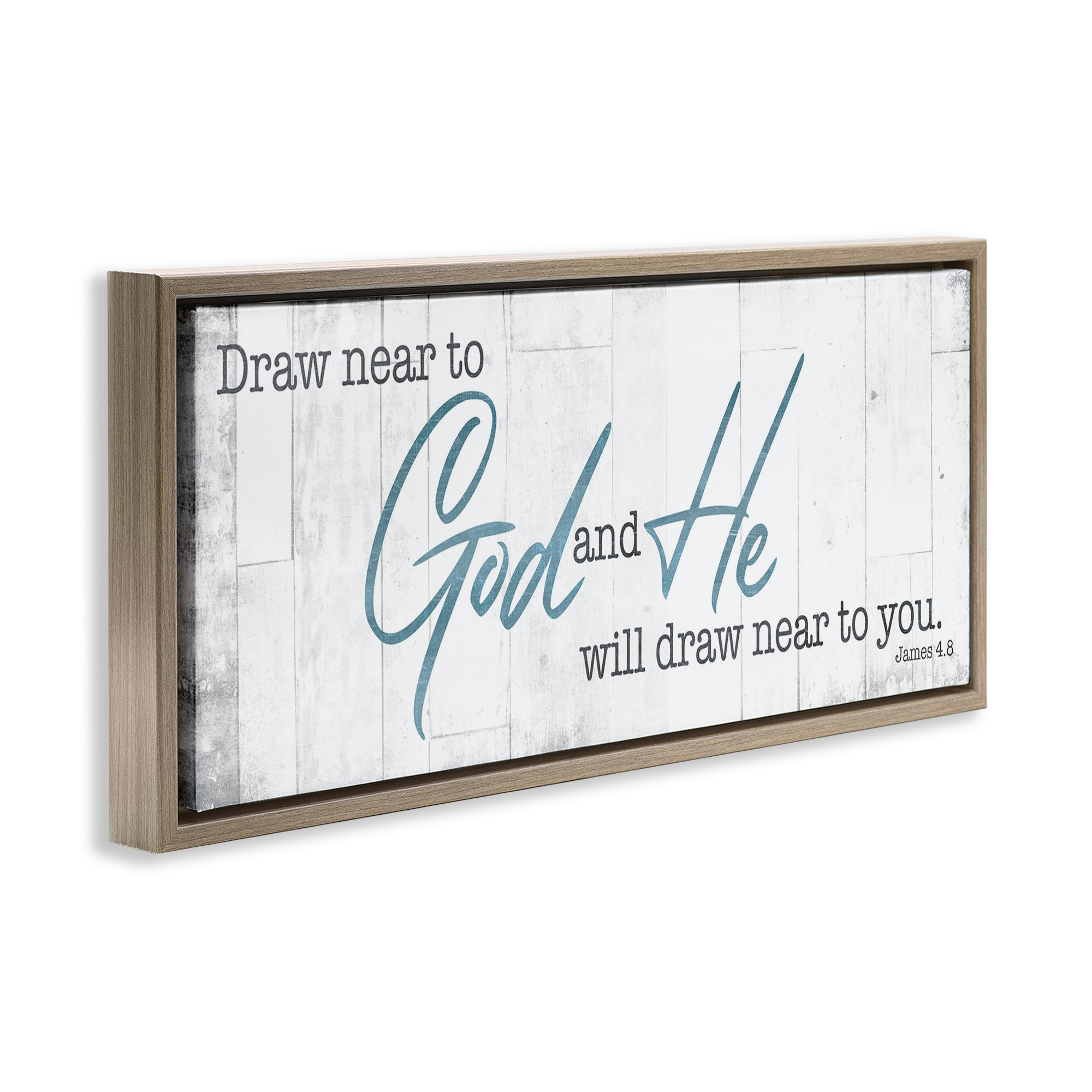 Stupell Industries Near to God Charming Proverb Religious Painting Brown Floater Framed Canvas Art Print Wall Art, 31 x 14