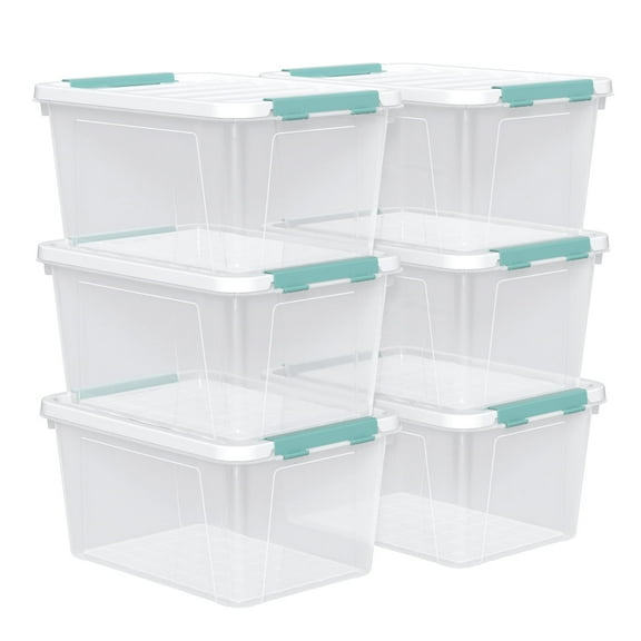 Zopnny 20 Quart Clear Latching Container Box, Plastic Storage Bin with Latching Lid, 6 Packs
