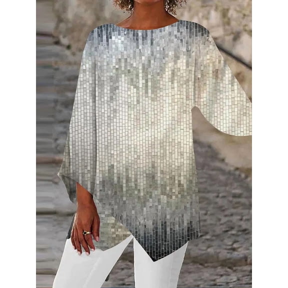 Nyfairy Women's Mosaic Print Tunic, 3/4 Sleeve Loose Fit Top