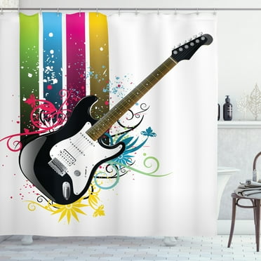 Ambesonne Guitar Shower Curtain, Bass Floral Colorful, 69"Wx70"L, Multicolor