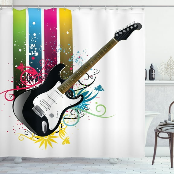 Ambesonne Guitar Shower Curtain, Bass Floral Colorful, 69"Wx84"L, Multicolor