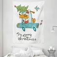 thumbnail image 1 of Christmas Wall Hanging Tapestry, Blue Vintage Car Dog Driving with Santa Costume Cute Xmas Bird Tree and Gift Present, Bedroom Living Room Dorm Decor, 60W X 80L Inches, White Multi, by Ambesonne, 1 of 2