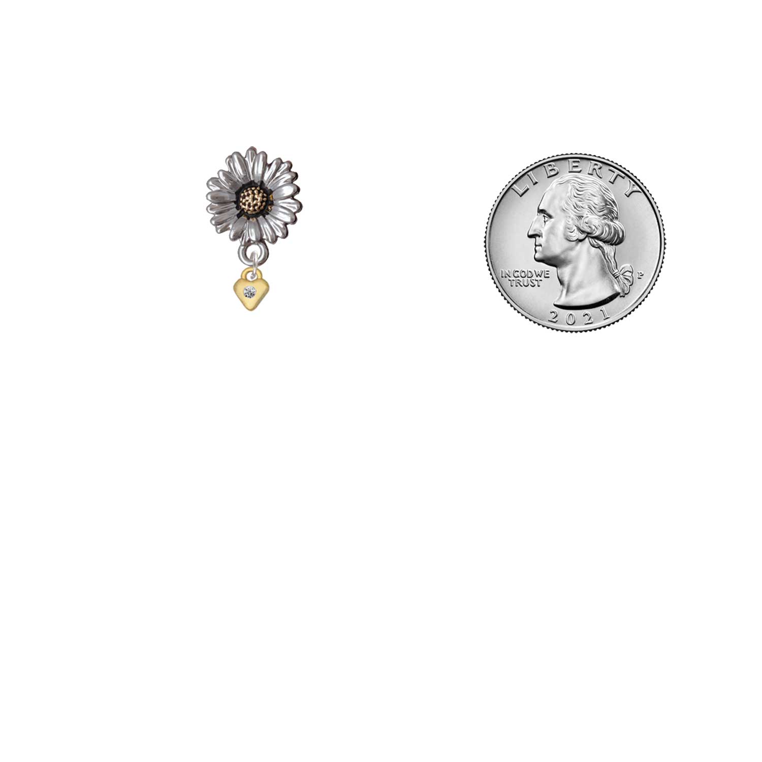 Delight Jewelry Gold-tone Mini April - Clear Crystal Heart - Two-tone Daisy Flower Post Earrings