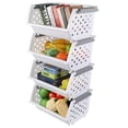 thumbnail image 3 of Lasbily Set of 4 Plastic Stackable Storage Baskets, Stackable Organizer Bins for Kitchen, Pantry and Bathroom, White, 3 of 11