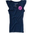thumbnail image 1 of Camiseta sin mangas Aeropostale con mangas onduladas para mujer Color sólido azul XS, 1 of 2