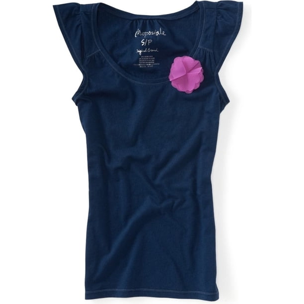 Aeropostale - Camiseta sin mangas con mangas onduladas para mujer, color sólido, azul, mediano Aeropostale Camiseta sin mangas