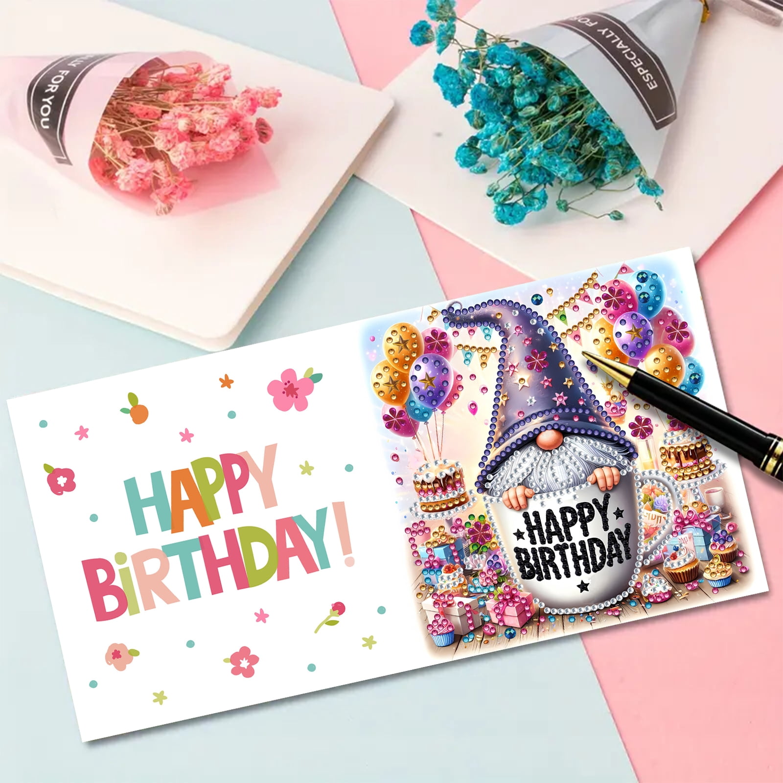 FLOPESN 6Pcs DIY Folding Greeting Card Diamond Art Painting Creative Design Blessing Card Set for Birthday Crafts Gift-Birthday Goblin