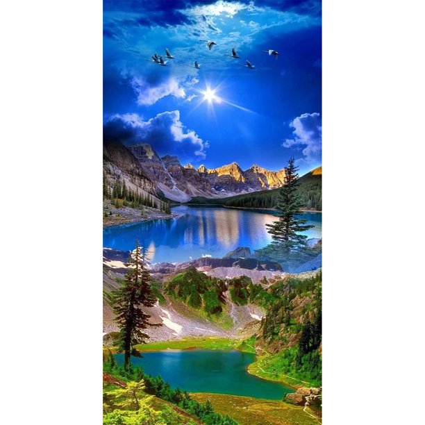 Colinas verdes y aguas verdes 5D DIY Kits de pintura de diamantes Resina completa FLhrweasw Nuevo
