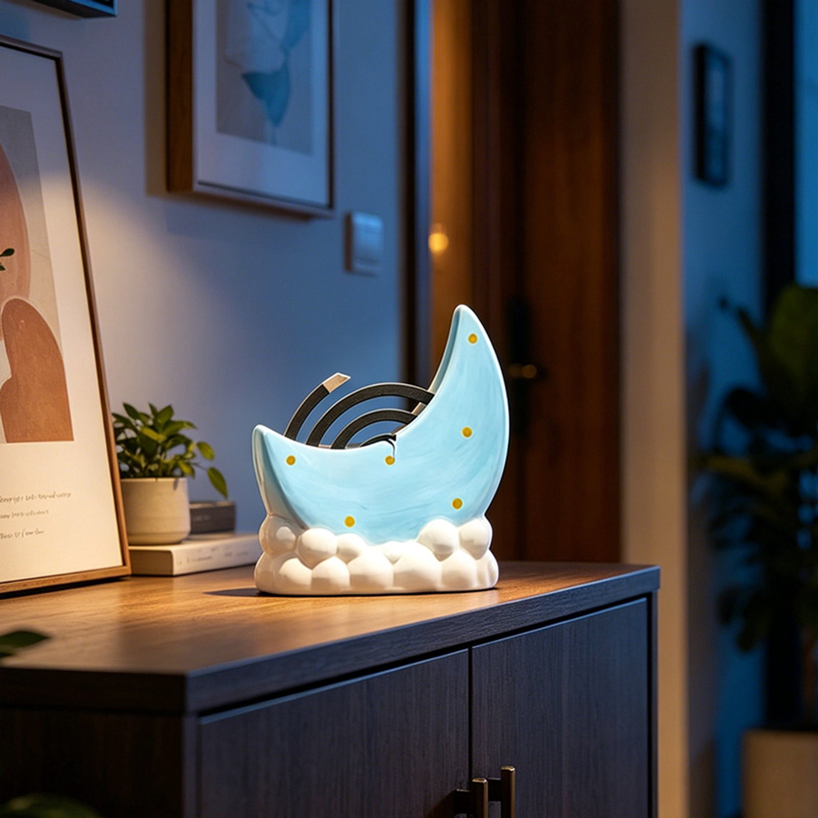 CSSJKYJ Ceramic Cute Kawaii Coil Holder – Indoor Home Use Fresh & Anti Scalding Heat Incense Burner Stand for Coils(Blue)