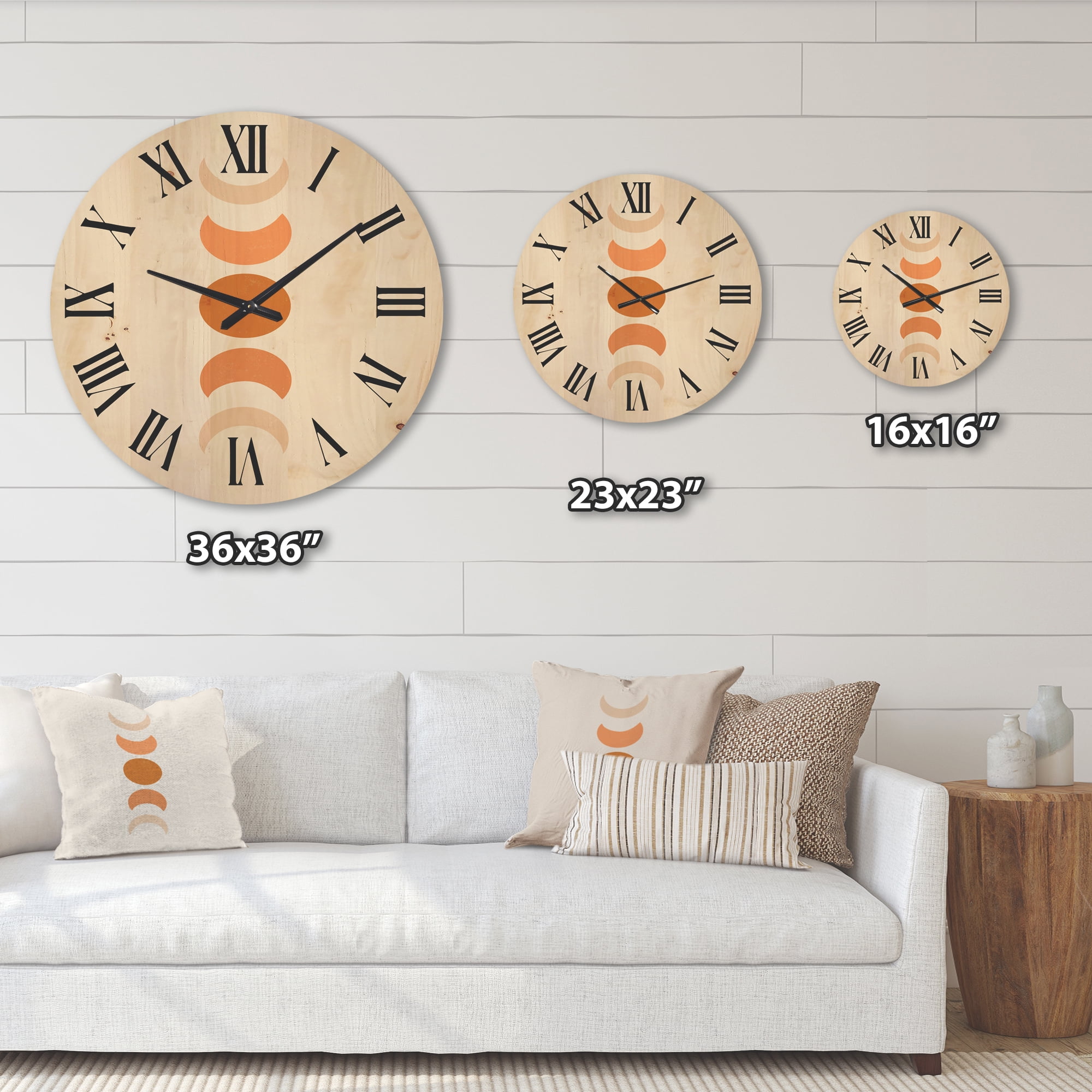 Designart 'Minimalist Different Moon Phases' Modern Wood Wall Clock