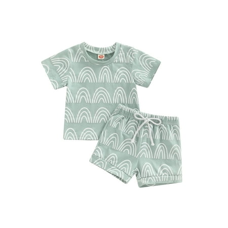 

TheFound Summer Causal Baby Boys Girls Clothes Rainbow Print Short Sleeve T Shirts+Elastic Shorts Sets