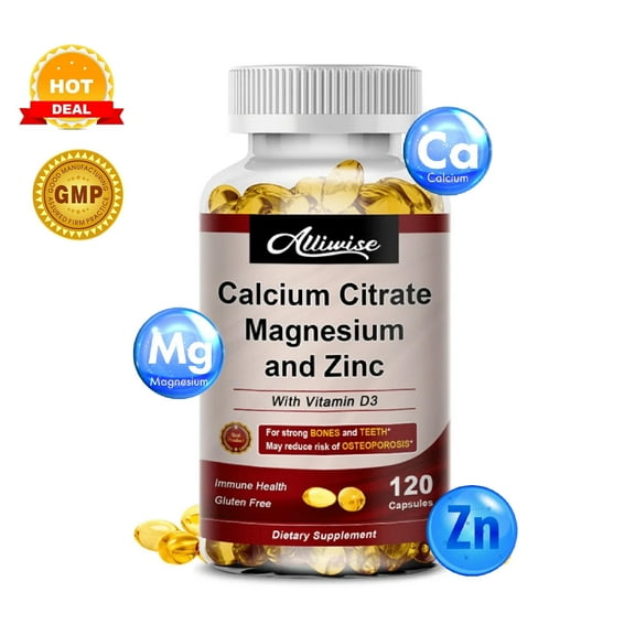 Calcium Magnesium Zinc Supplement - with Vitamin D3 Supplement for Bone and Nerve Health, 120 Capsules