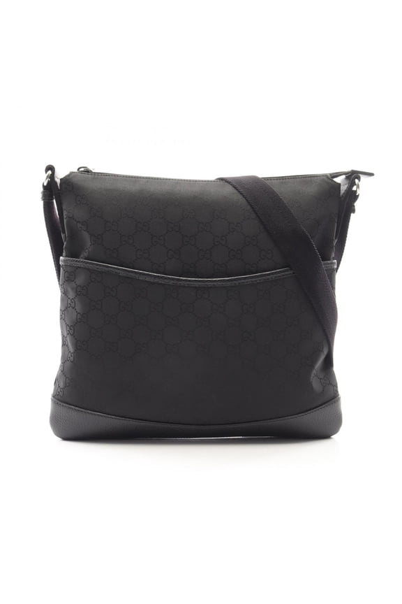 Pre-Owned Gucci GG pattern shoulder bag/handbag, nylon and leather, women's, black, 374414
