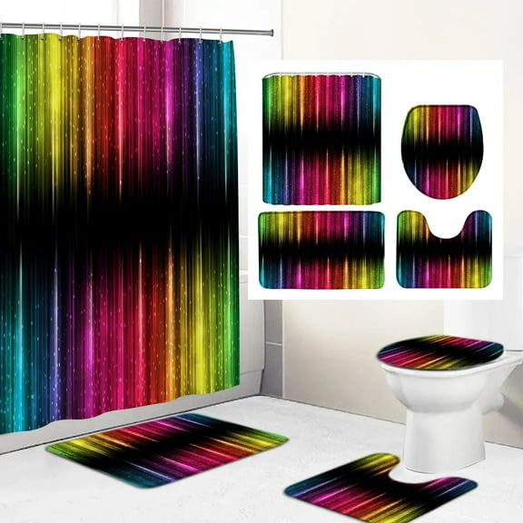 Colorful Fantasy Series Shower Curtain Set Rainbow Shine Decoration Bath Mats Toilet Cover Bathtub Curtains for Bathroom