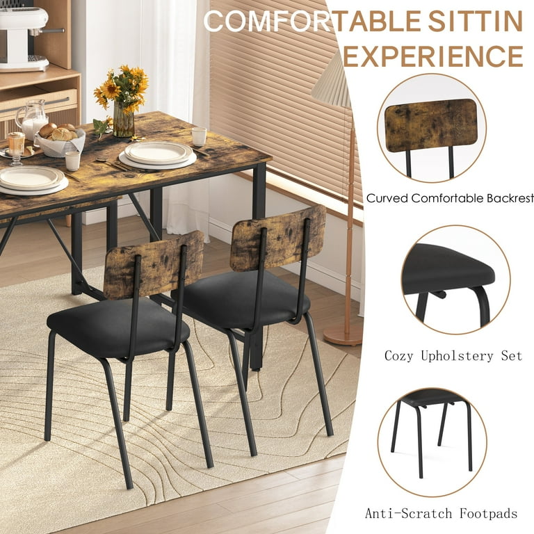 Dining Table Set 4 Piece Dining Room Table Set for Small Spaces Kitchen Table with 2 PU Leather Upholstered Chairs and a Long Bench Space Saving