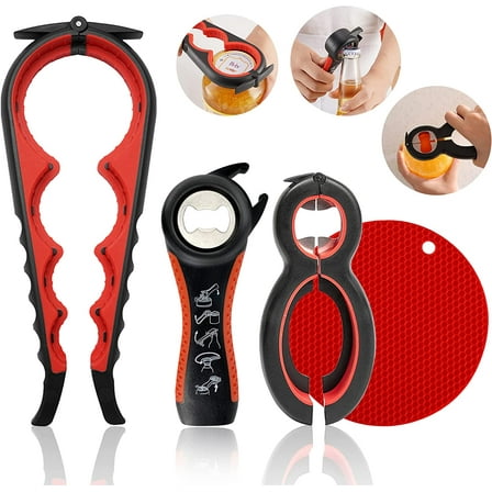 Jar Opener for Weak Hands, Seniors with Arthritis, 5 in 1 Multi Function Bottle Opener Lid Opener For Arthritic Hands with Non Slip Rubber Jar opener Gripper Pad