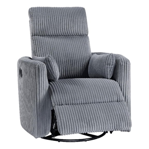 Rix Manual Swivel Glider Recliner Chair- 2 Pillows- Gray Corduroy