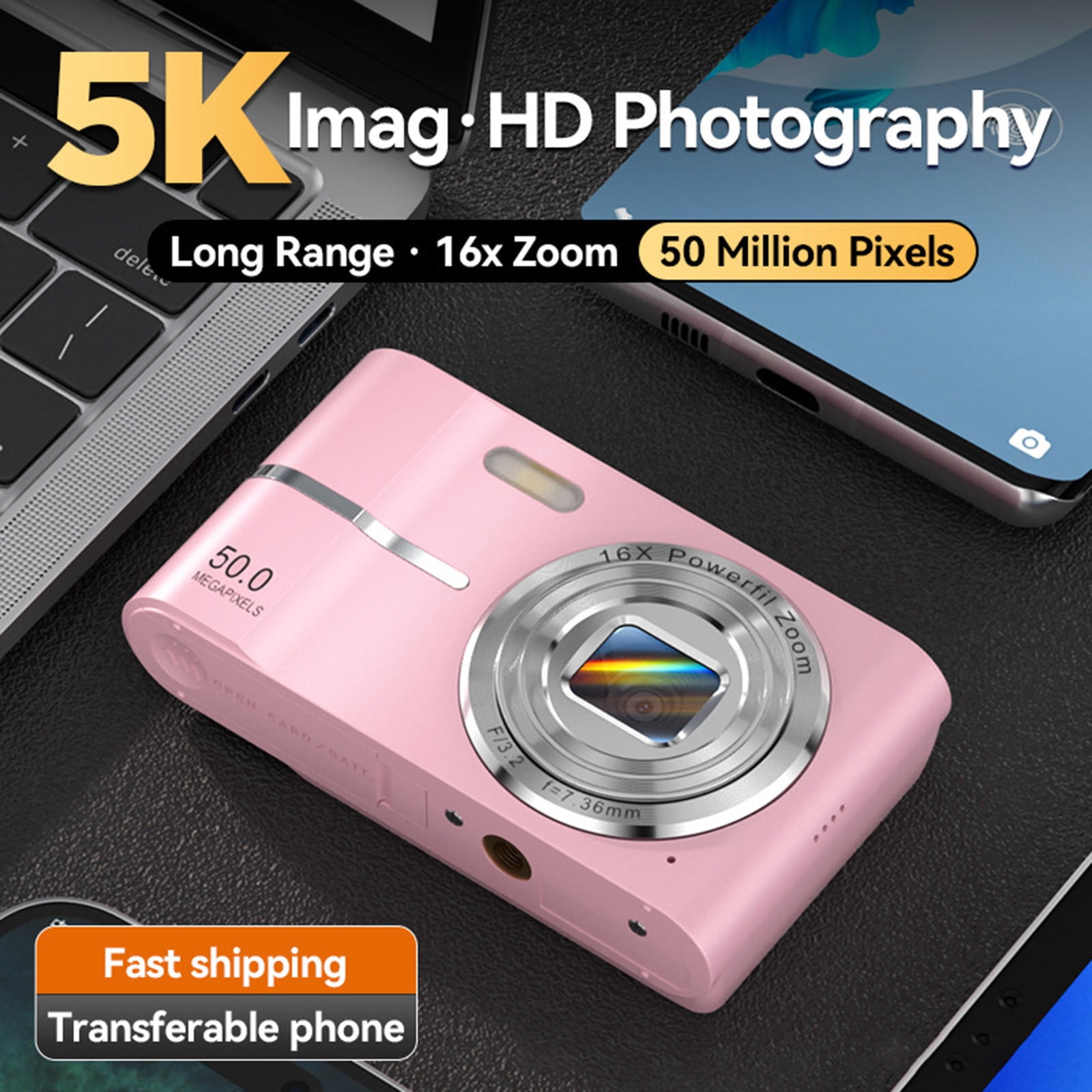 MERILER 4K High-definition Digital Camera with Night Vision - 50 Million Photos 16x Digital Zoom Home Camera - No Shaking Proof Digital Camera with 32G Card and Type-C USB Port