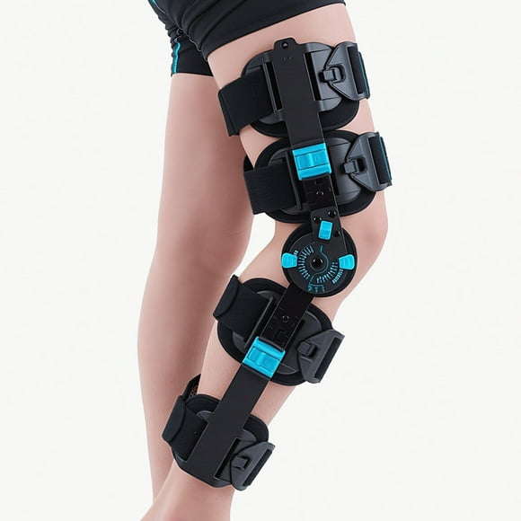 Hinged ROM Knee Brace with Shoulder Strap Post Op Knee Immobilizer Adjustable Knee Support with Side Stabilizers Medical Knee Orthopaedic Support for Men and Women, Left or Right Leg