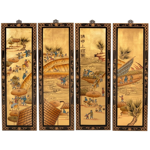Oriental Furniture Gold Lacquer Wall Screen Ching Ming
