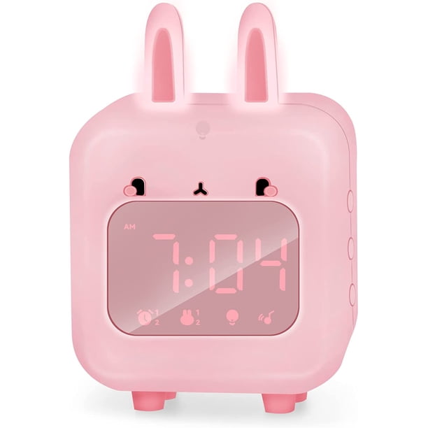 Reloj despertador para niños con conejo, reloj digital en la habitación de los niños, encantador reloj de cabecera, con tono de llamada personalizado y reproducción de música, lámpara de noche con ca TUNC Sencillez