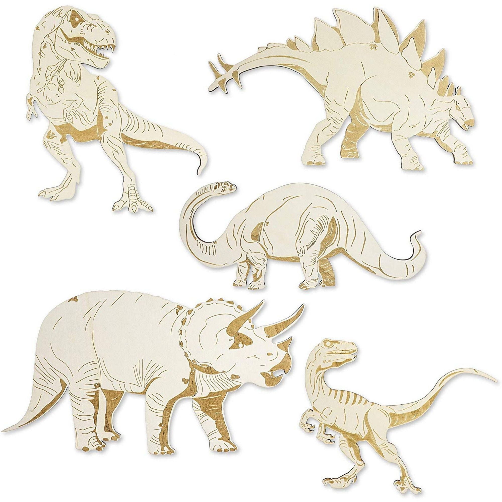 5-Pack Jurassic Dinosaurs Wood Cutouts for Diy Crafts, Painting, 5