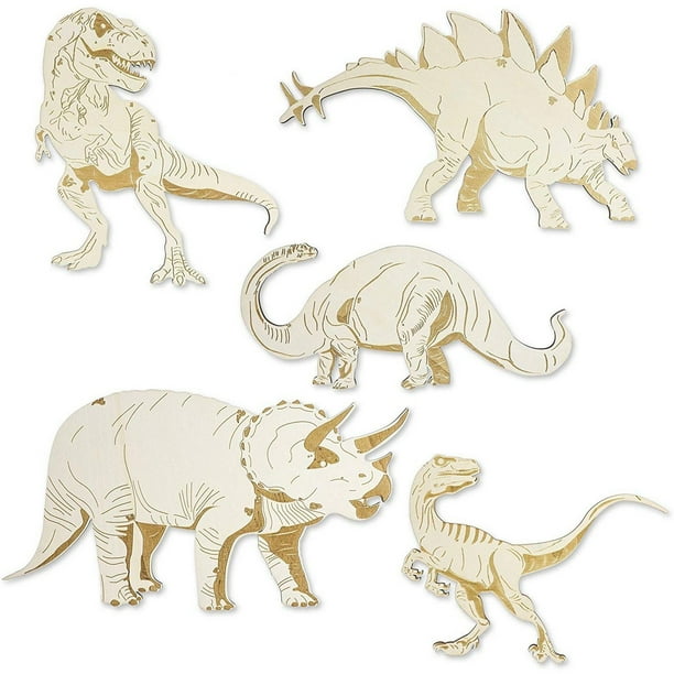 5-Pack Jurassic Dinosaurs Wood Cutouts for Diy Crafts, Painting, 5