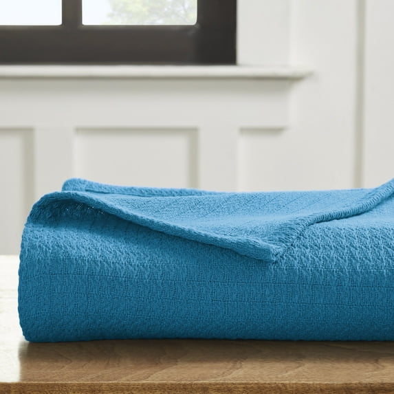 SUPERIOR 100% COTTON BLANKET (WAFFLE STITCH) Azure / Full/Queen
