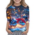 thumbnail image 2 of YUNAFFT Girls Christmas Print Casual 3/4 Sleeve Round-Neck Blouses & Shirts Cotton-Like Comfort Fit Elastic 4-14Y, 2 of 7