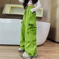 thumbnail image 4 of Kids Cargo Pants 5-16 Years, Boys Girls Loose Fit Joggers with Multiple Pockets, Elastic Waist Casual Pants for School and Playground Light Green 130, 4 of 4