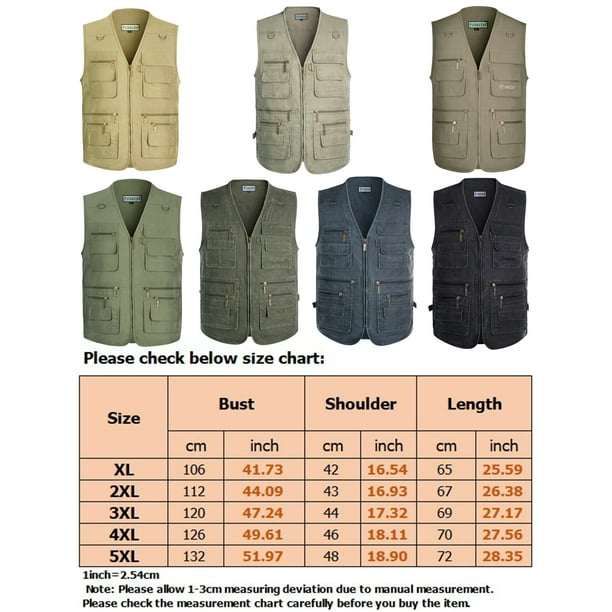 Mawclos Mens Cargo Vest Solid Color Waistcoat Multi Pockets Jacket Casual Work Sleeveless Fishing Vests Beige 2xl Beige 2xl