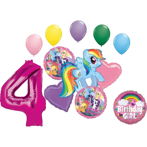 My Little Pony Rainbow Dash 4th Birthday Party Supplies 12 Piece Mylar & Latex Balloons Set Latex and Mylar Balloon Set