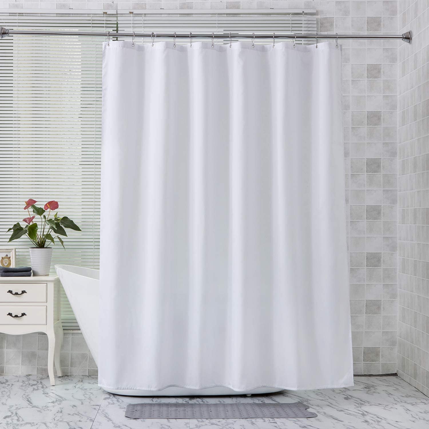 Extra long fabric shower curtain liner white polyester fabric shower 