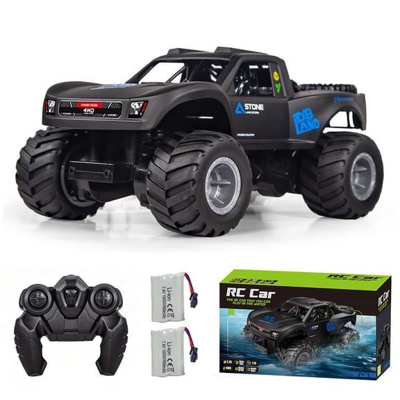 1:16 Amphibious Remote Control Car, RC Monster Truck for Kids, All Terrain 4WD RC Toy with 2 Batteries, 7.4V High Power, Durable Truck for Boys-Blue