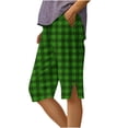 thumbnail image 2 of Makaor Long Shorts for Women with Pockets Button Mid Waist Straight Leg Long Short Elastic Waist Plaid Baggy Summer Outfits Green 2XL, 2 of 5