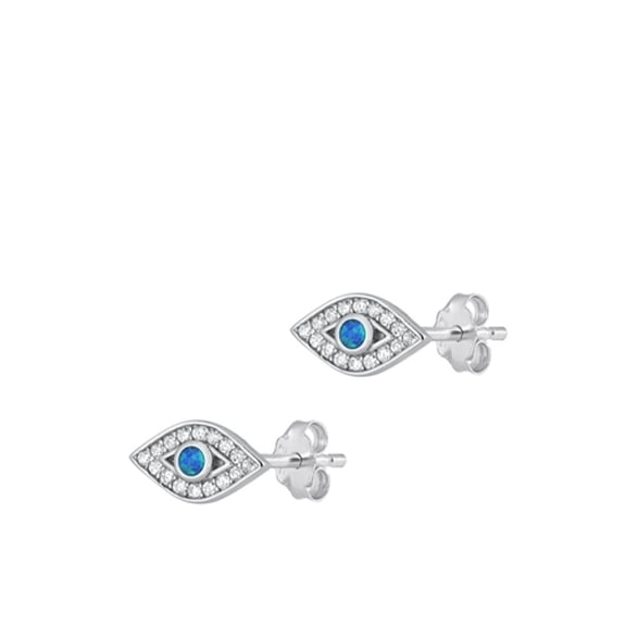 Sterling Silver Blue Simulated Opal Clear Cubic Zirconia Eye Earrings 925 New Jewelry Female Unisex