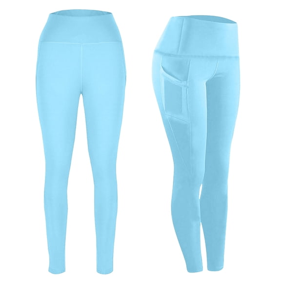 Mifsaly Gym Leggings for Women with Pockets High Waisted Tummy Control Athletic Workout Running Stretch Pants Sky Blue,S