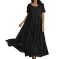 thumbnail image 4 of WTOBBY Women's Summer Dress Casual Loose Long Beach Vacation Dresses Short Sleeve Solid Color, Easy and Breezy for Daily Wear,Black L, 4 of 5