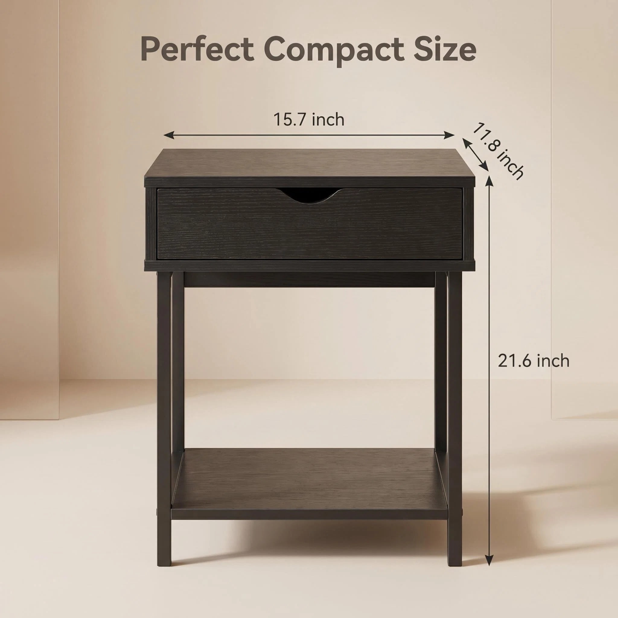 JJS Side End Table, Nightstand, Bedside Table with Drawer and Storage Shelves, Sofa Table for Living Room, Bedroom, Accent Furniture, Easy Assembly, Black