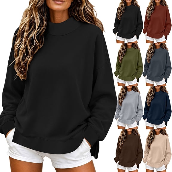 Sweatshirts for Women Oversized Mock Neck Long Sleeve Casual Loose Fit Solid Color Winter Warm Pullover Fall Outfits
